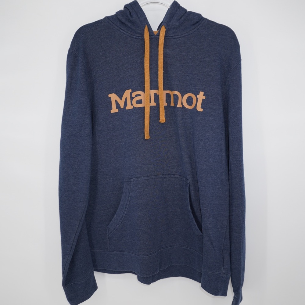 Marmot Blue Pullover Sweatshirt Hoodie Mens Large front Pocket Gorpcore Outdoor